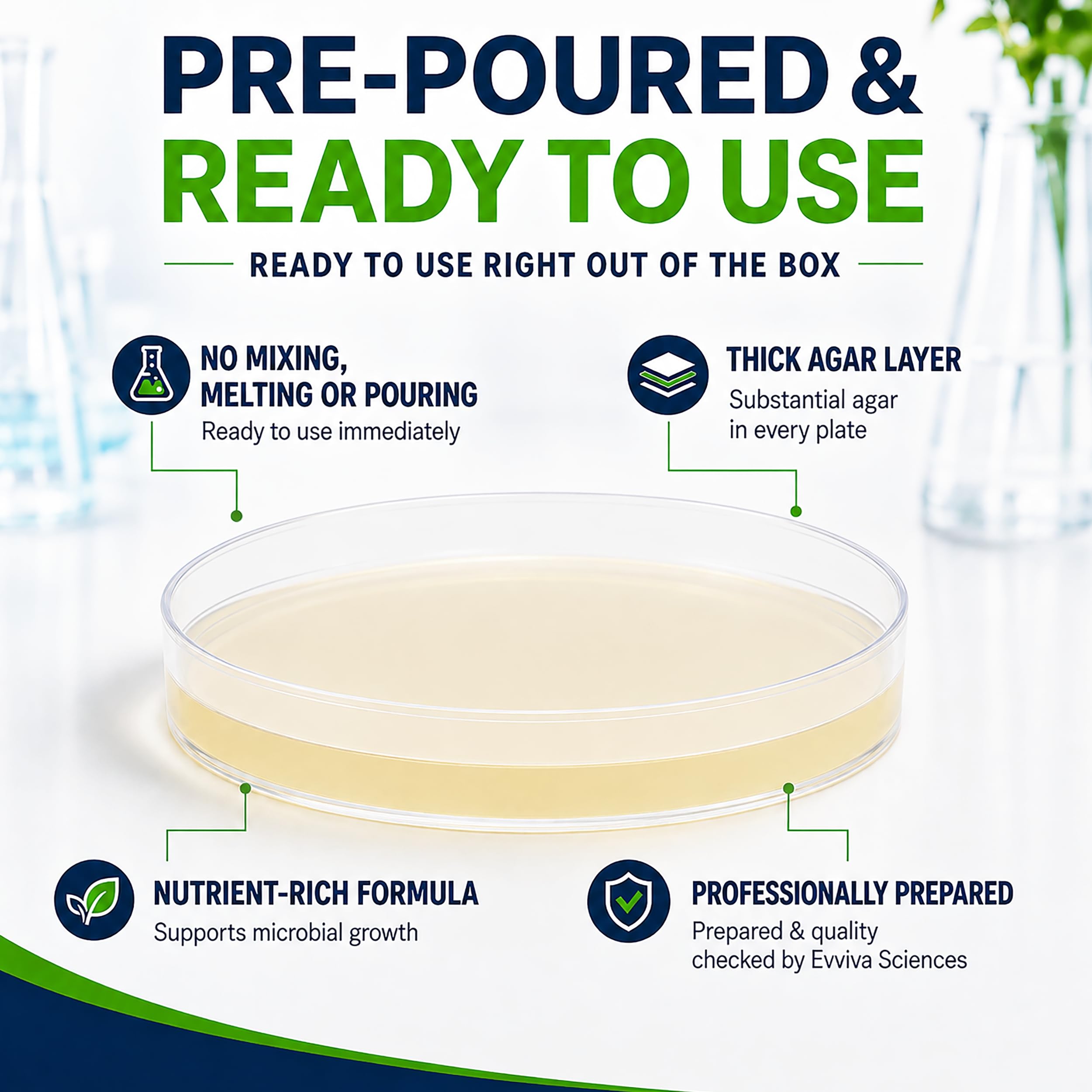 Pre-poured nutrient agar plates ready for experiments