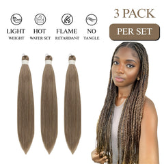Pack of 3 26 inch pre stretched braiding hair in ash brown