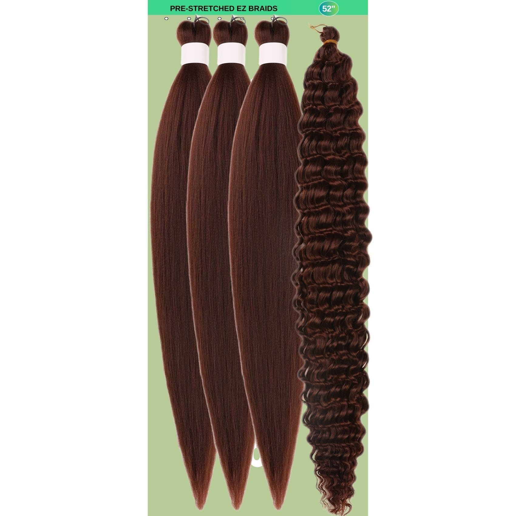 26 inch EZ Braid pre stretched hair section in Chocolate Brown