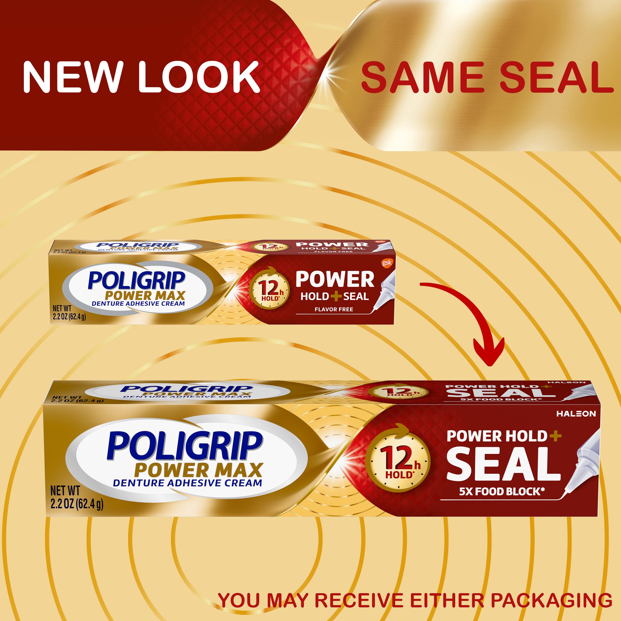 Flavor free Poligrip denture adhesive packaging
