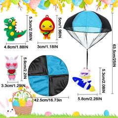 parachute toys inside Easter eggs featuring bunnies chicks and dinosaurs