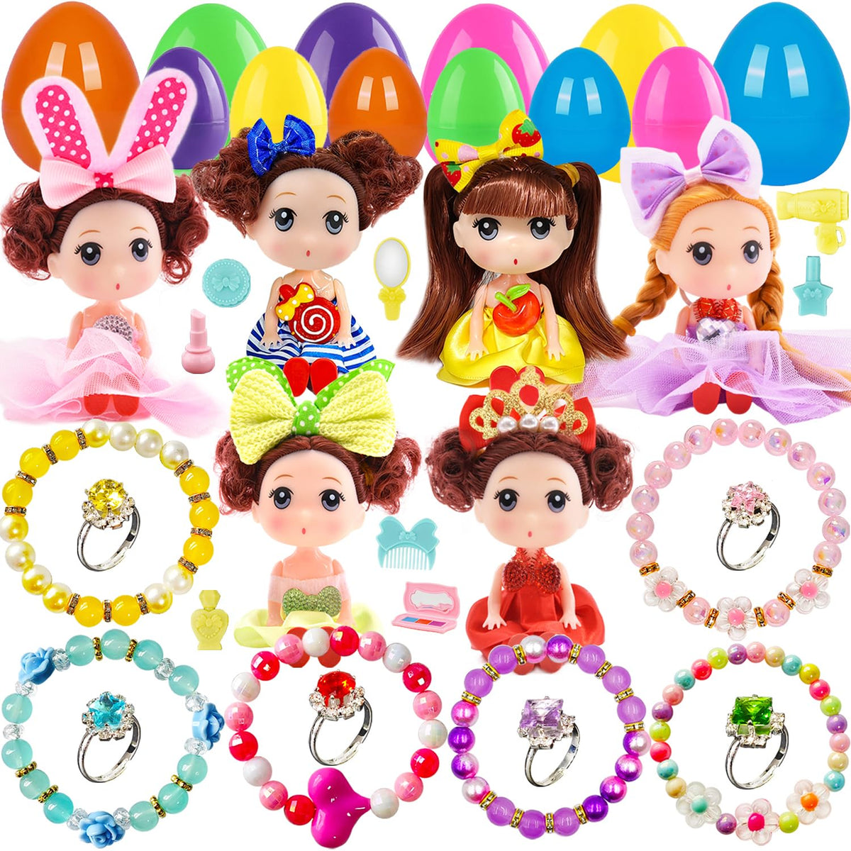 Prefilled Easter Eggs with Toys 12-pack featuring dolls with outfits