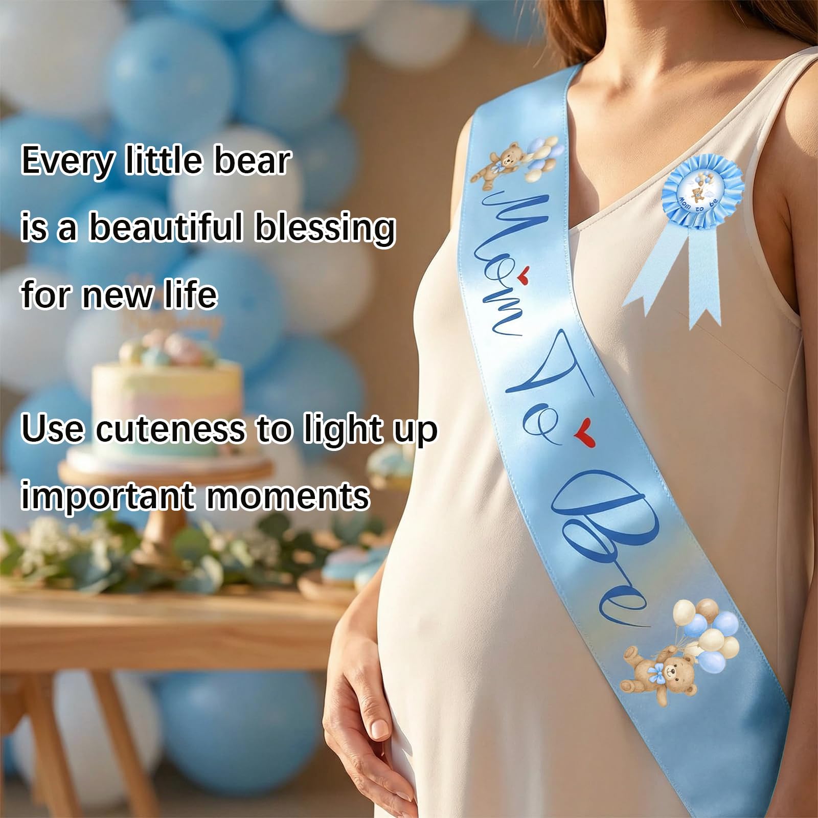 Blue bear design decor for baby shower photo prop