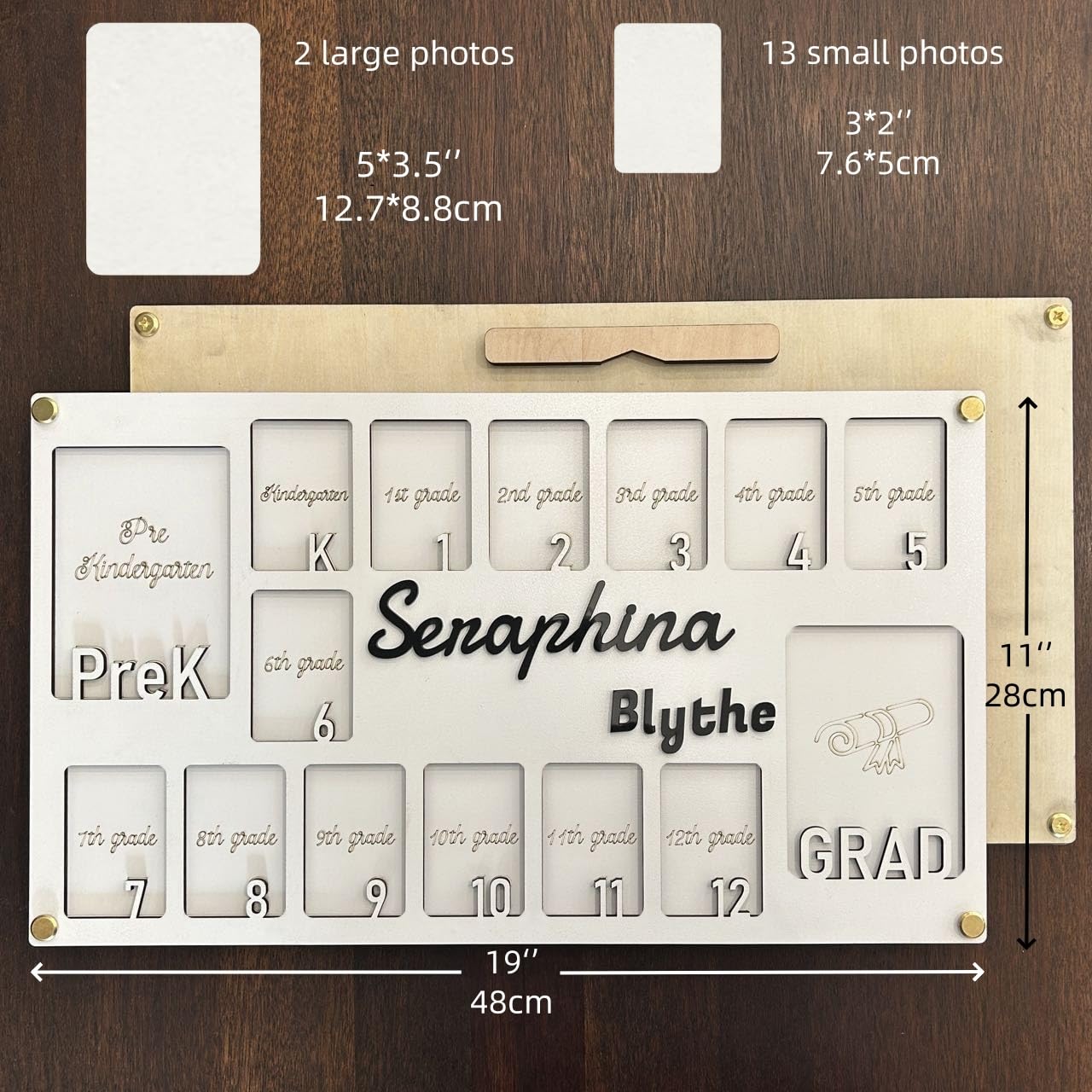 PreK-12 photo frame with 14 photo slots
