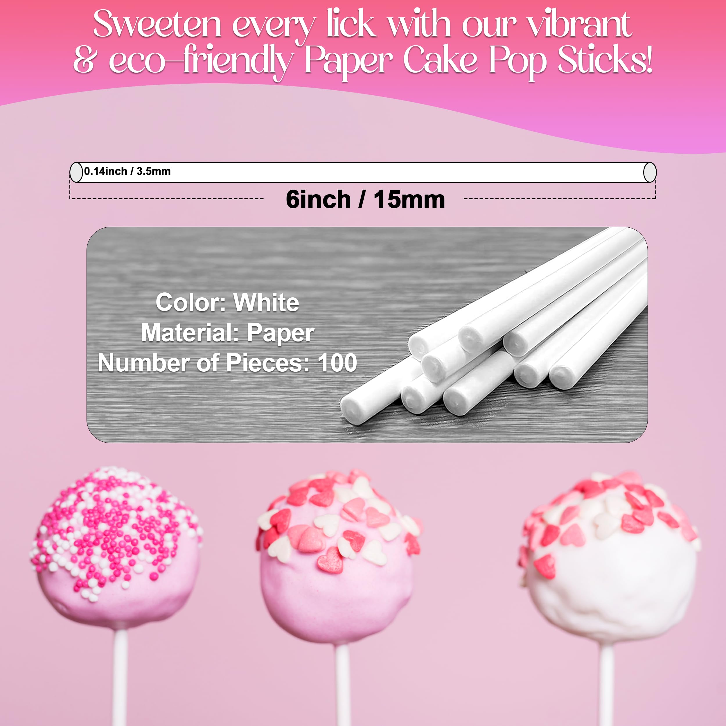 White 6 inch paper cake pop sticks diameter 1/7 inch