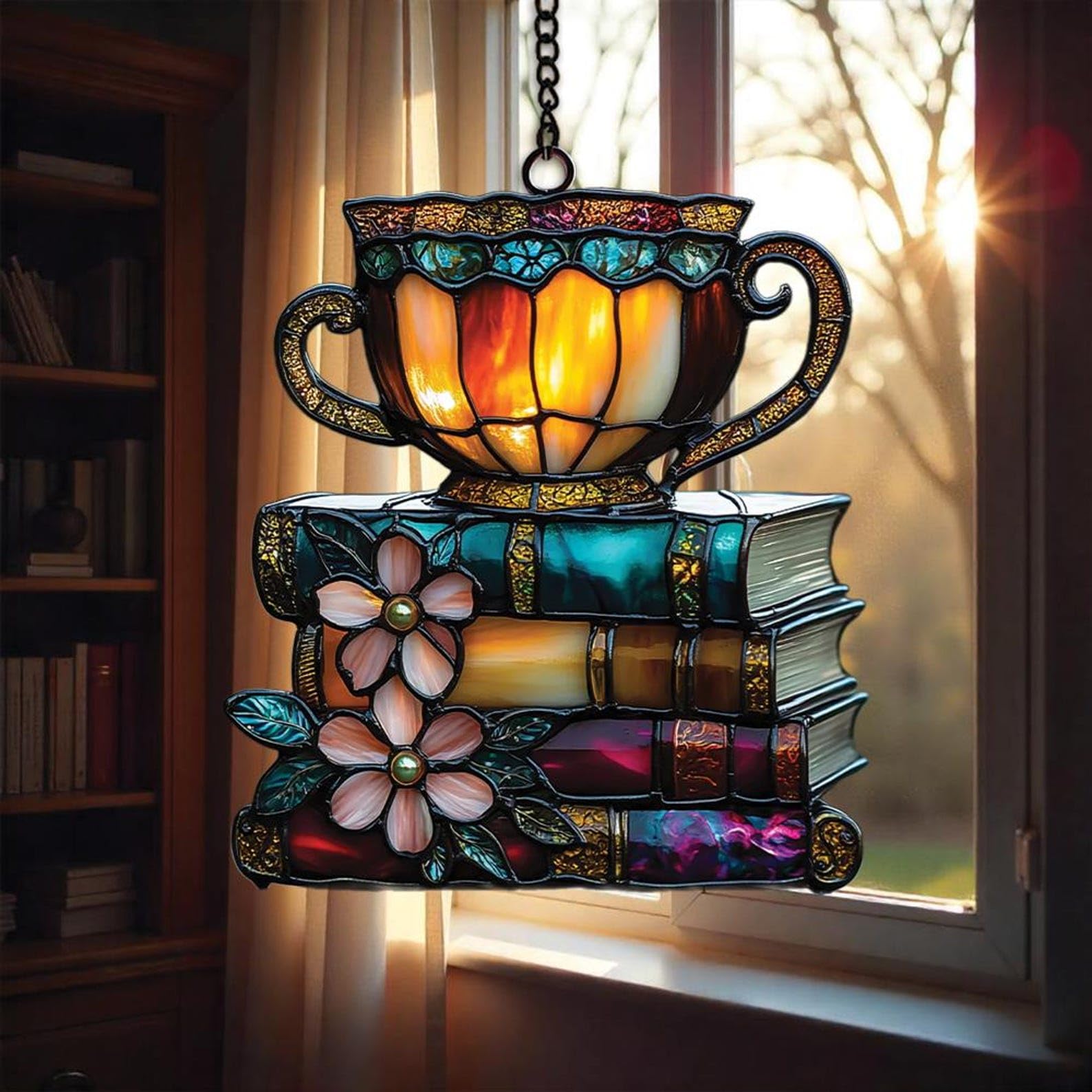 Premium acrylic ornament with floral book design