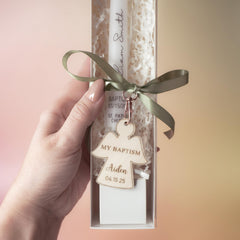 USA designed baptism candle packaging