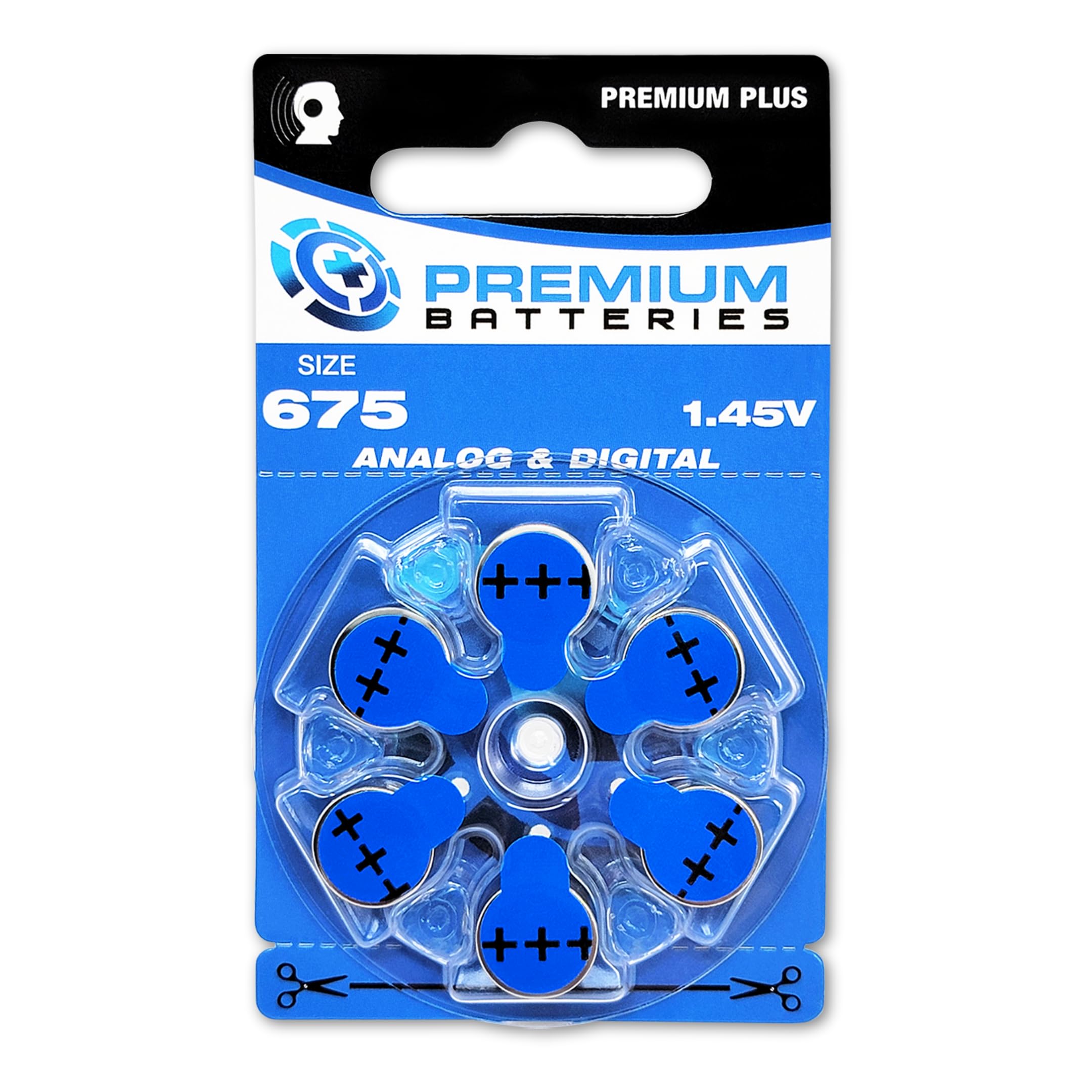 60 pack Premium Batteries Size 675 PR44 hearing aid battery blue tab