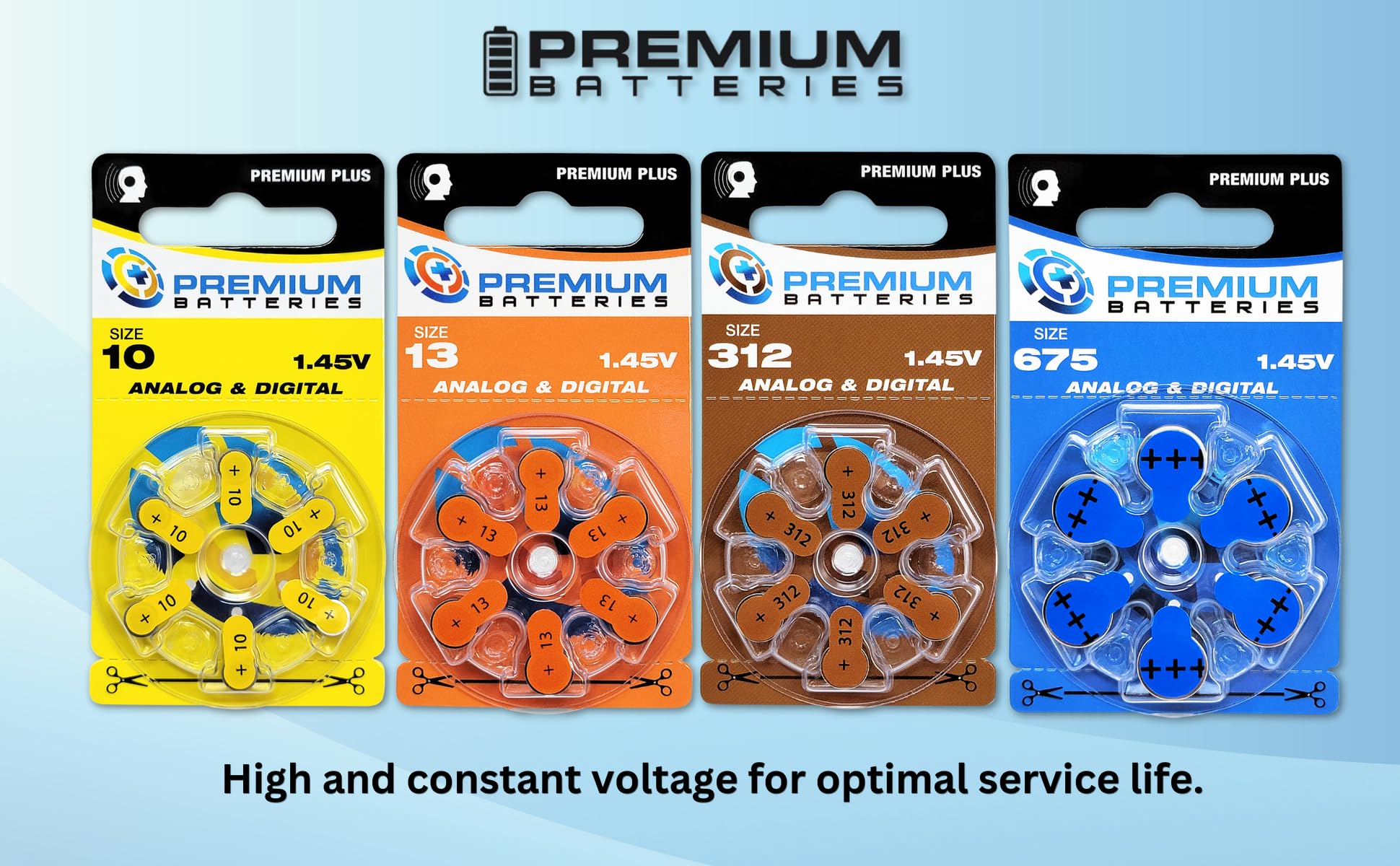 4-year shelf life Premium Batteries Size 675 PR44