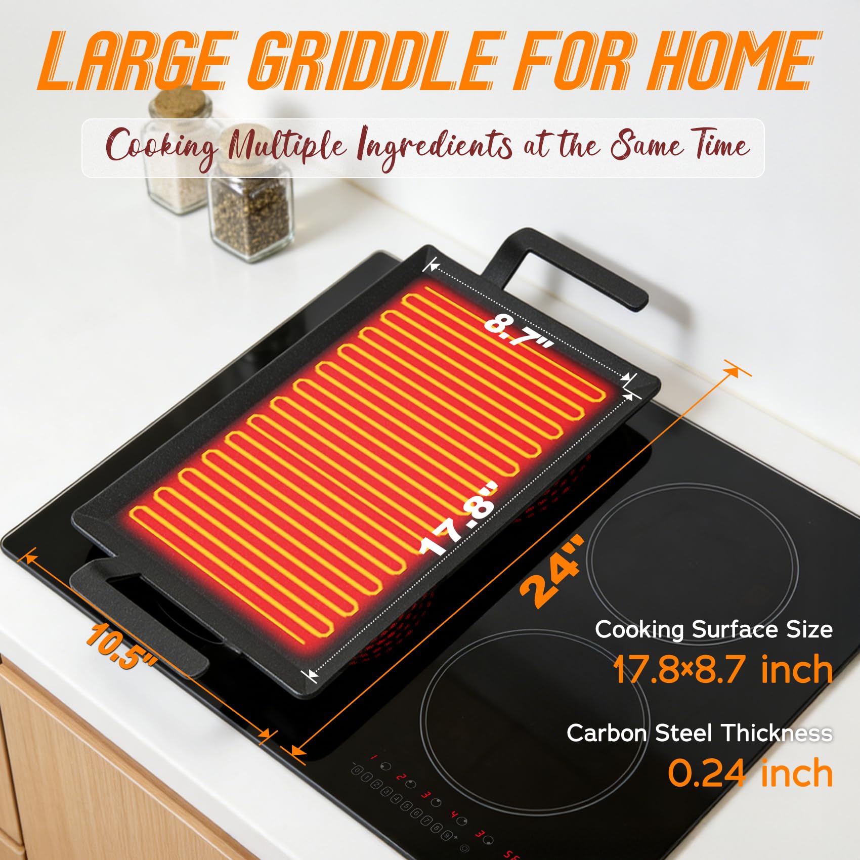 Griddle 17.8 x 8.7 inch cooking area