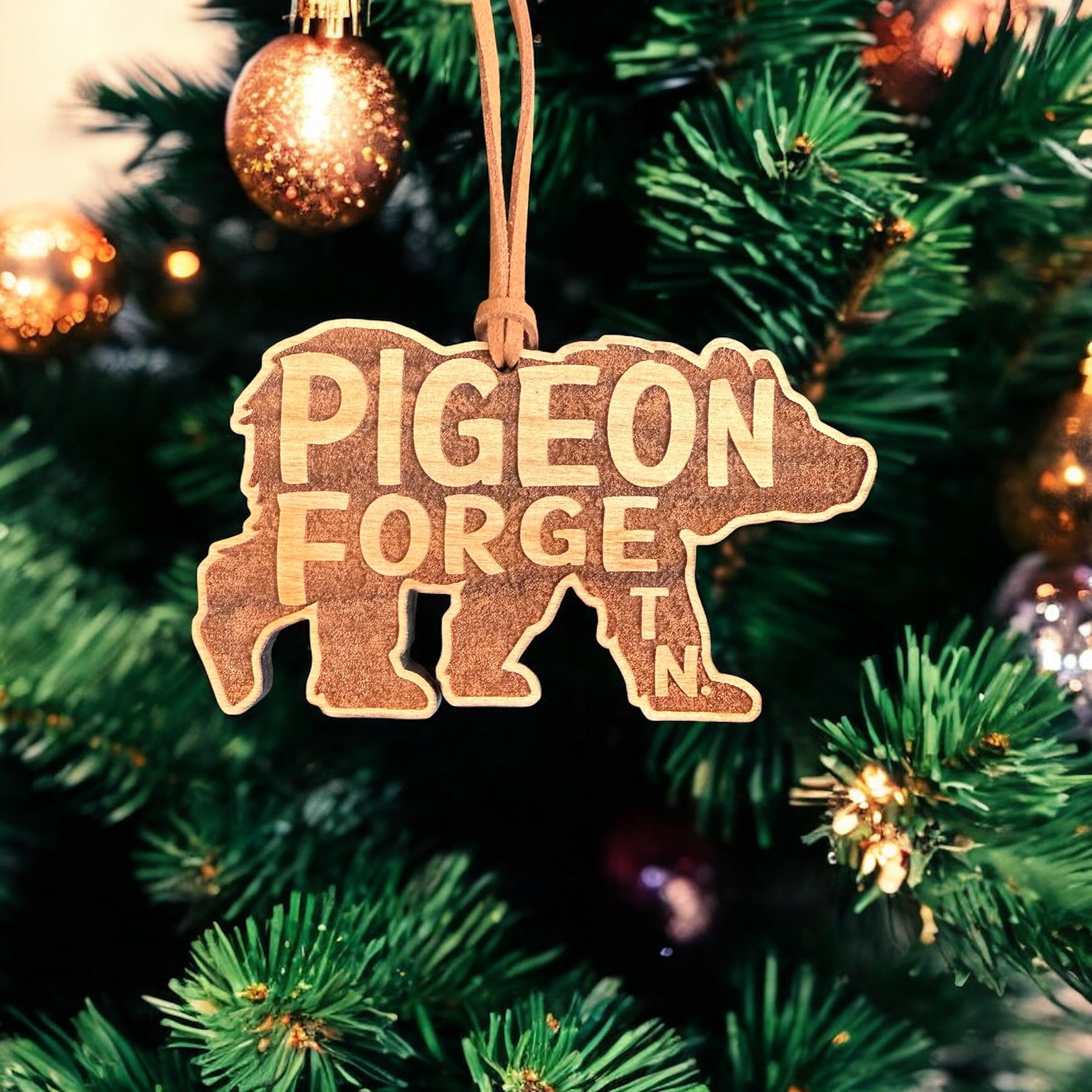 Premium cherry wood ornament made in the USA with laser engraving details