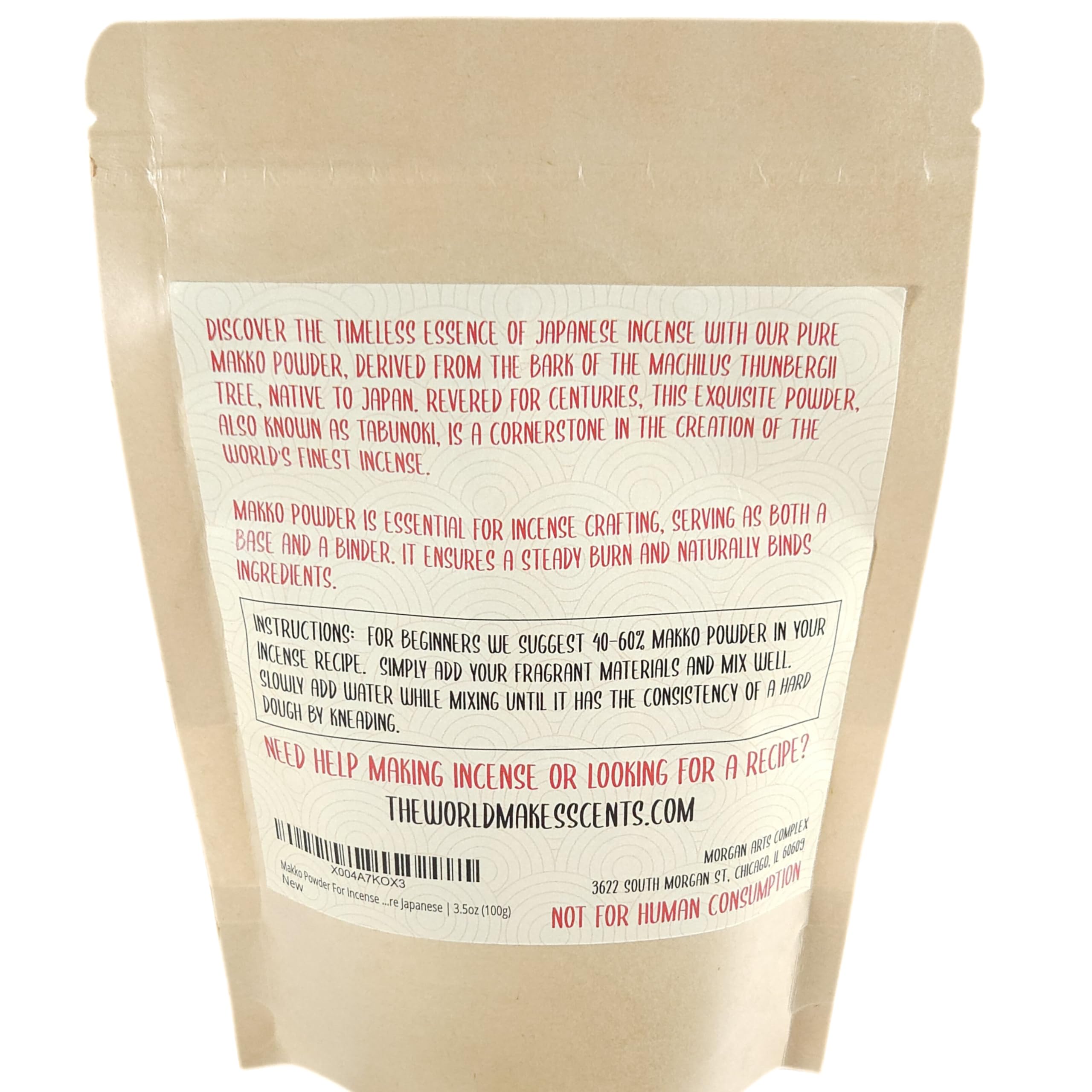 Resealable ziplock bag containing Makko powder