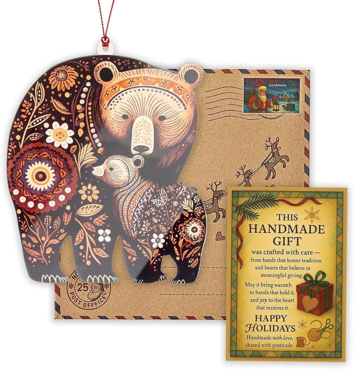 4 inch acrylic ornament with UV-printed bear family design