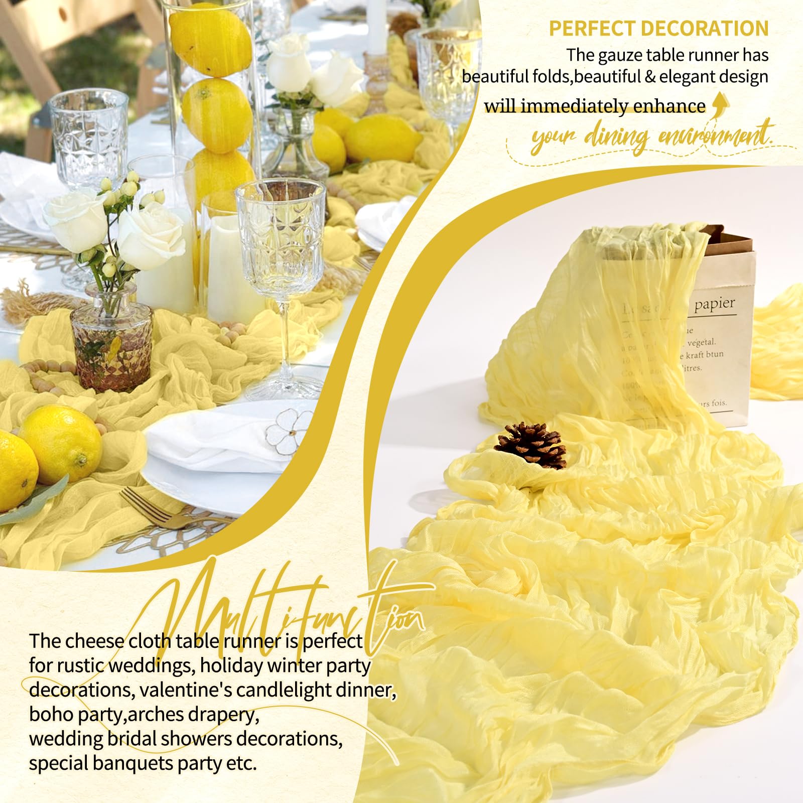 Hand-dyed light yellow cheesecloth fabric detail