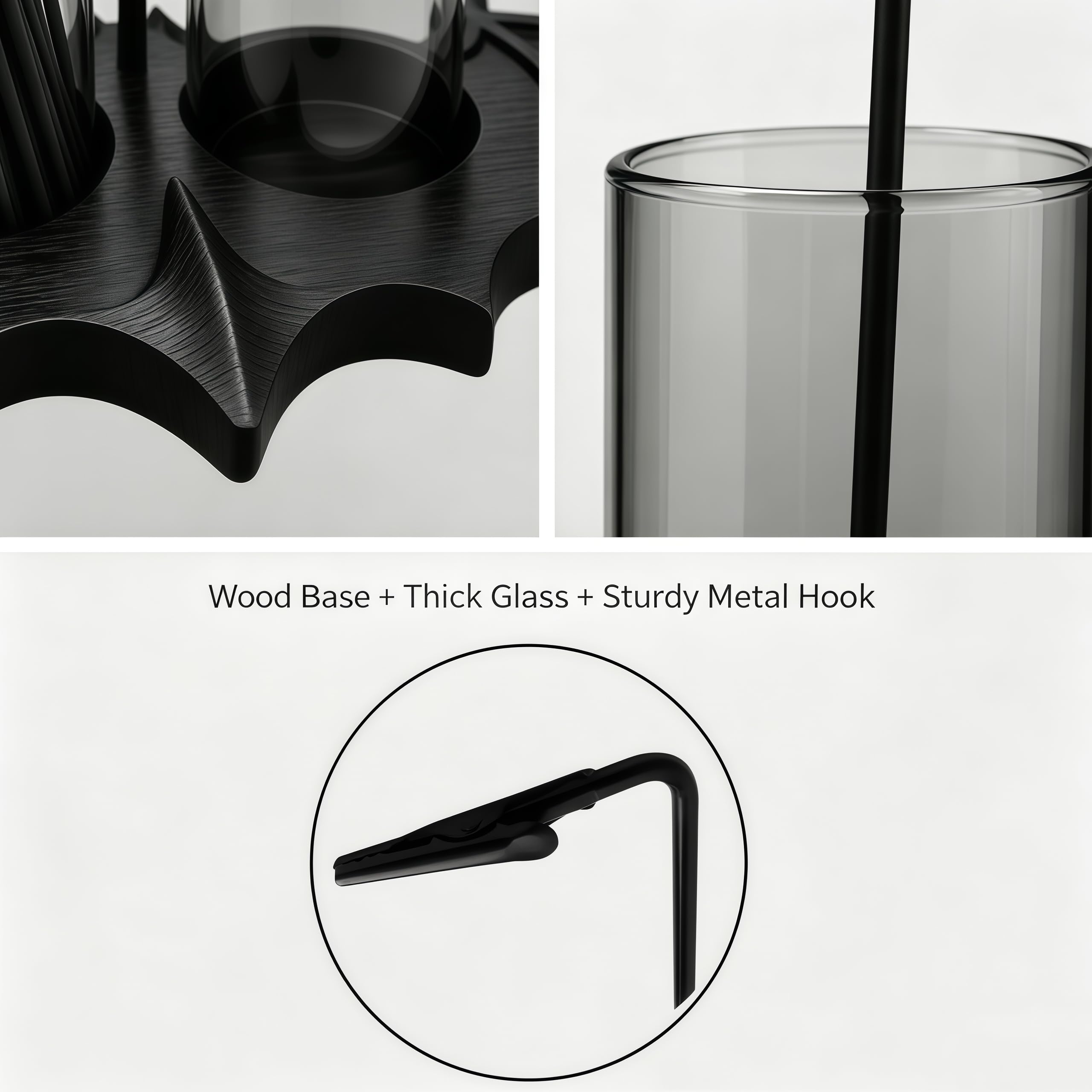 Glass cups separate incense storage and ash catching in one unit