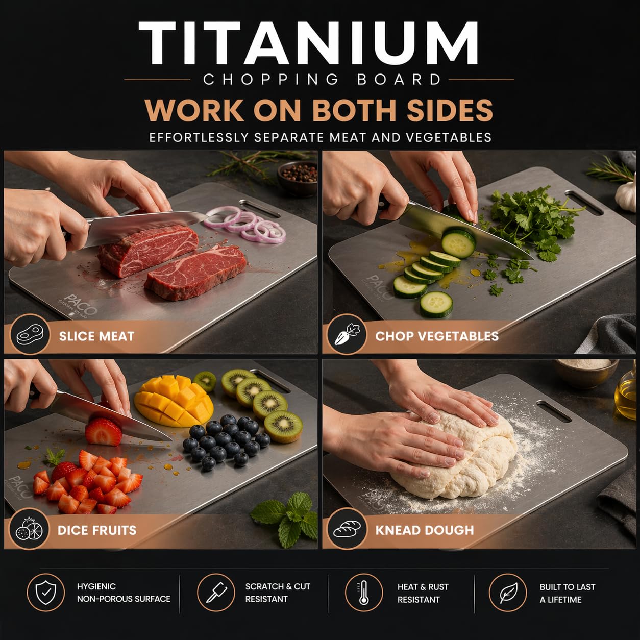 Premium Pure Titanium Cutting Board professional kitchen use