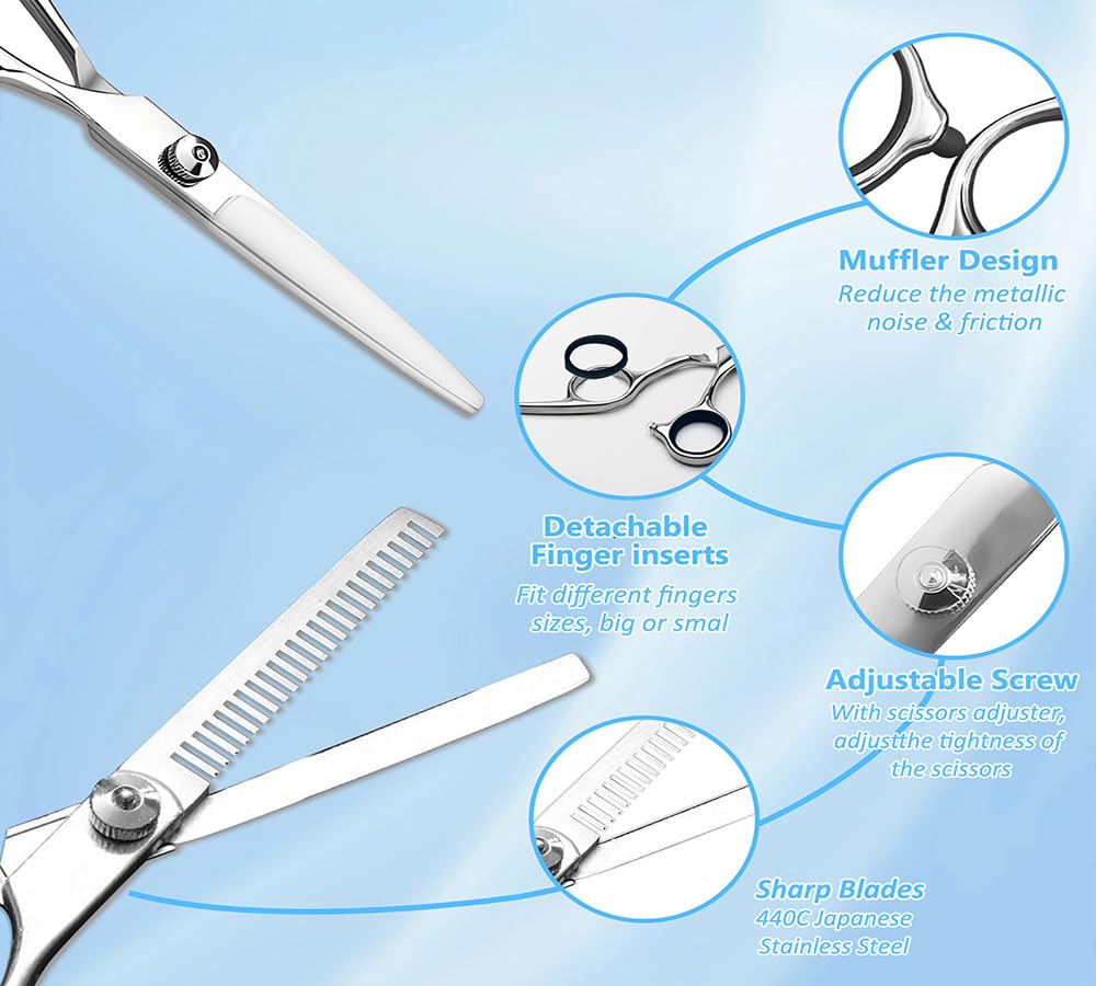 Premium stainless steel salon scissors close up muffler and finger inserts