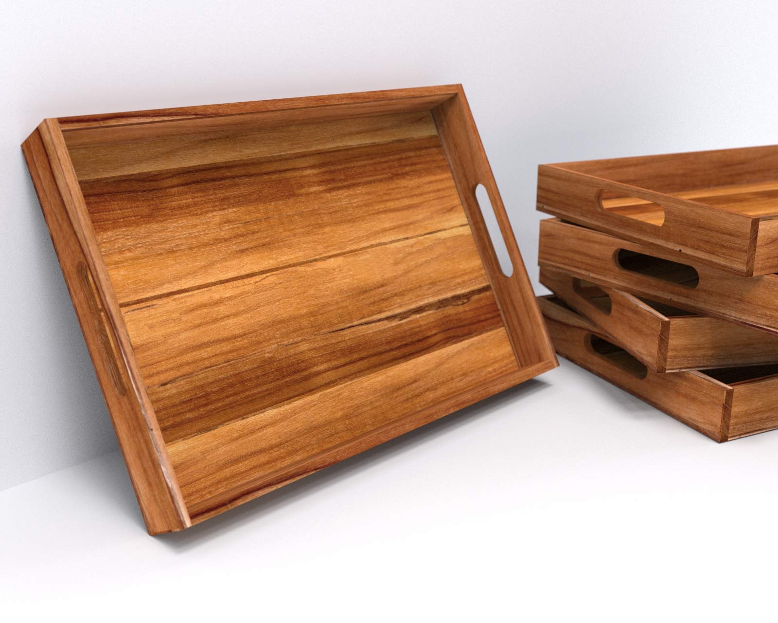 Wooden teak tray showing smooth finished surface