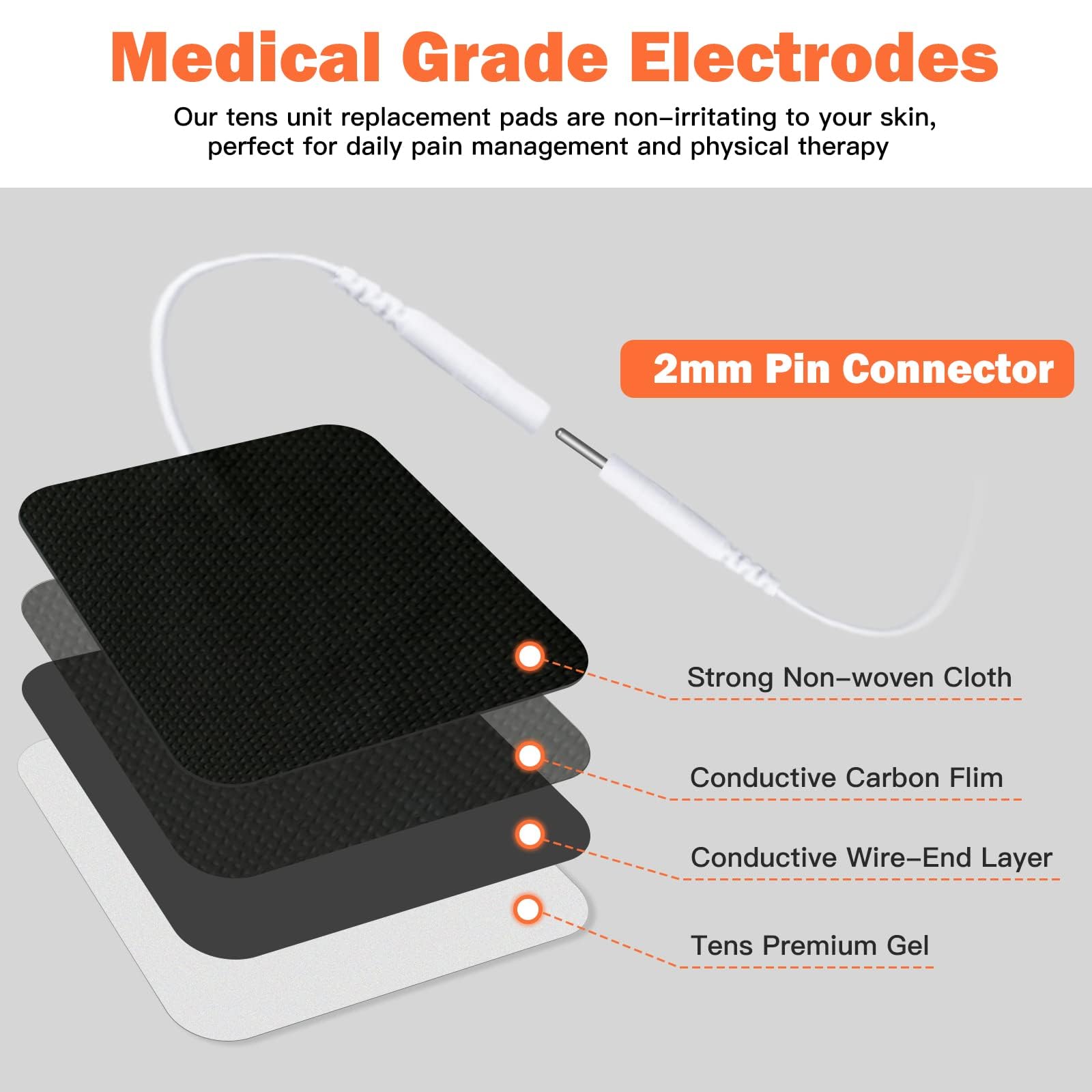 Premium 2x2 inch tens pads pack black