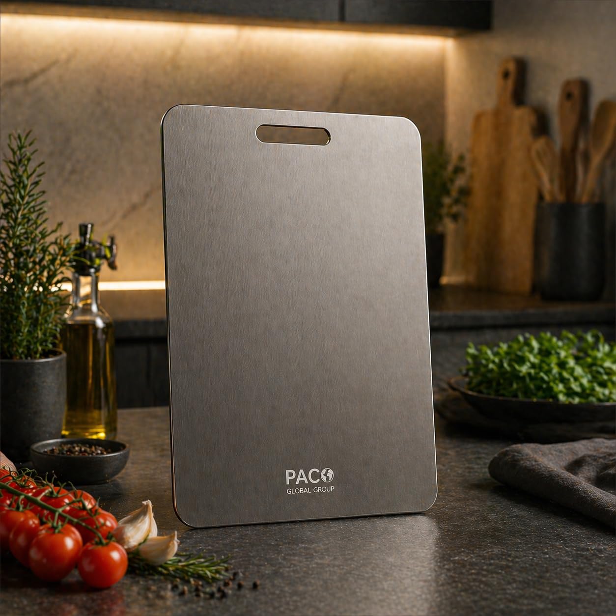 Titanium cutting board for home and professional kitchens