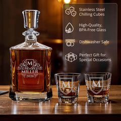 Premium whiskey gift set with glasses in wooden box