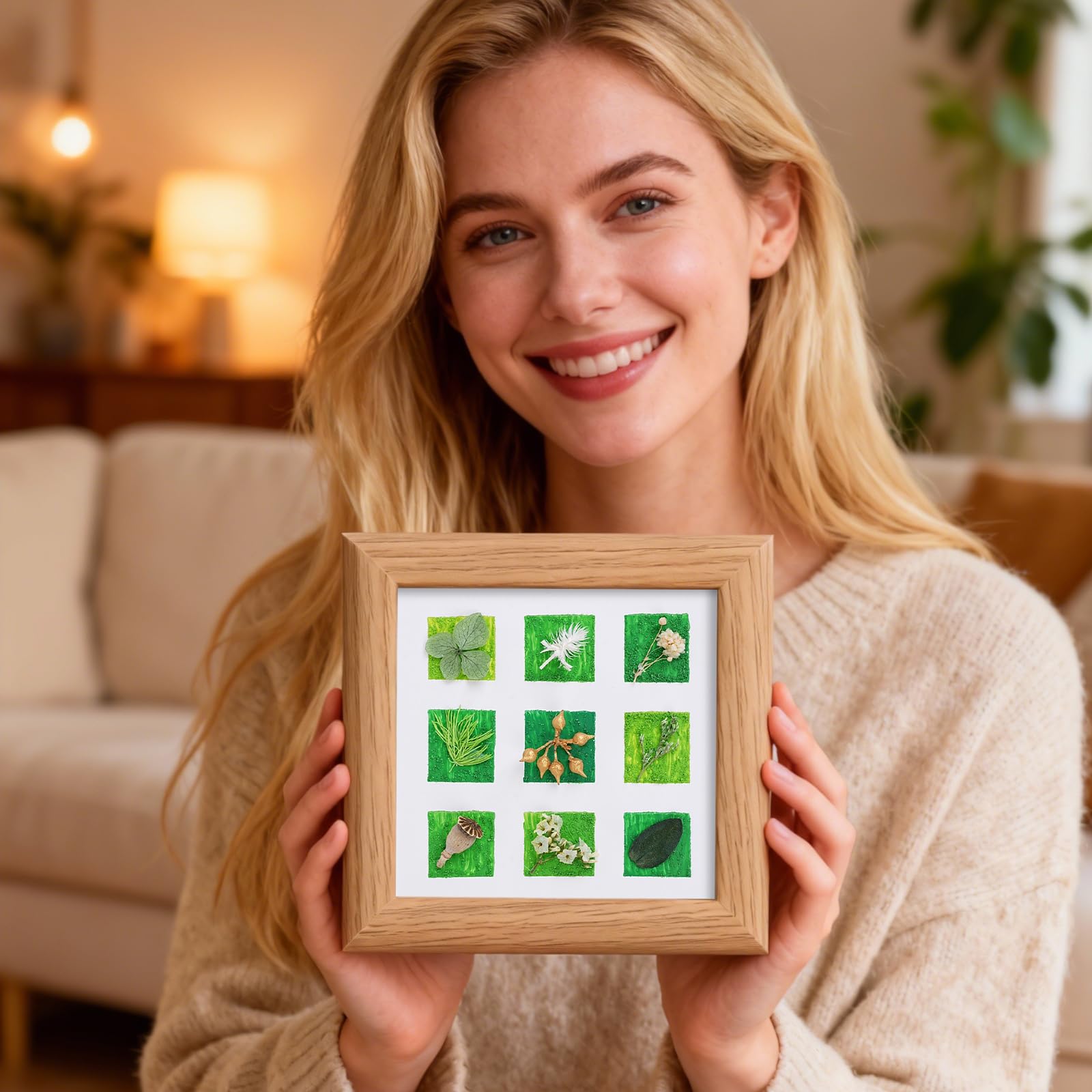 Nine preserved botanicals arranged in a 3x3 grid