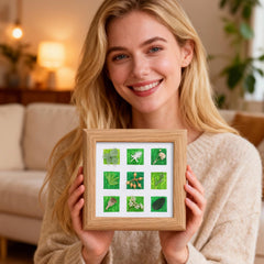 Nine preserved botanicals arranged in a 3x3 grid