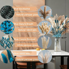 Pampas grass stems and dried flower arrangement