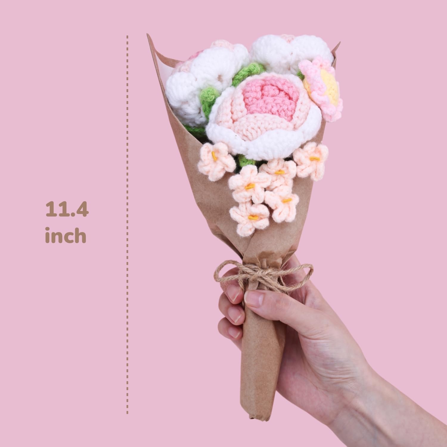 preserved pink roses with knitted flowers in soft color palette