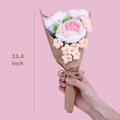 preserved pink roses with knitted flowers in soft color palette
