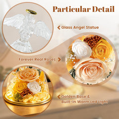 Three preserved roses inside high transparent acrylic dome