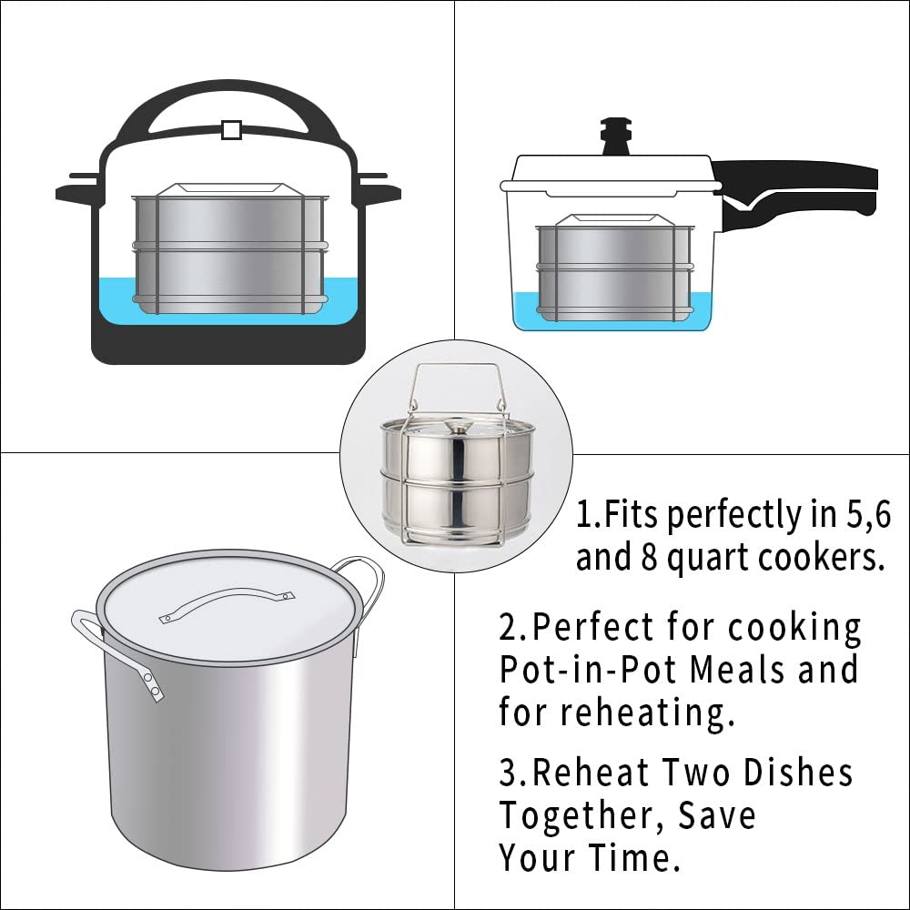 Pot in pot cooking with stackable steam insert pans