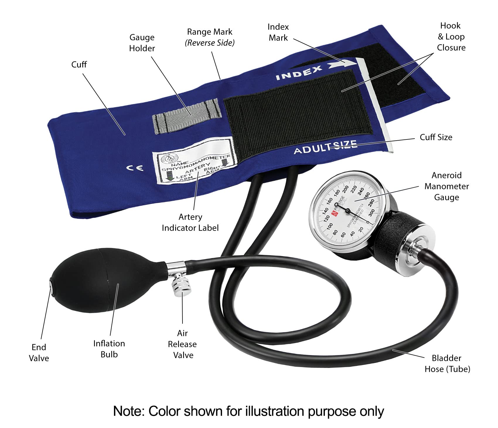 Aneroid sphygmomanometer cuff range 10-16 inch Prestige 882-BLK
