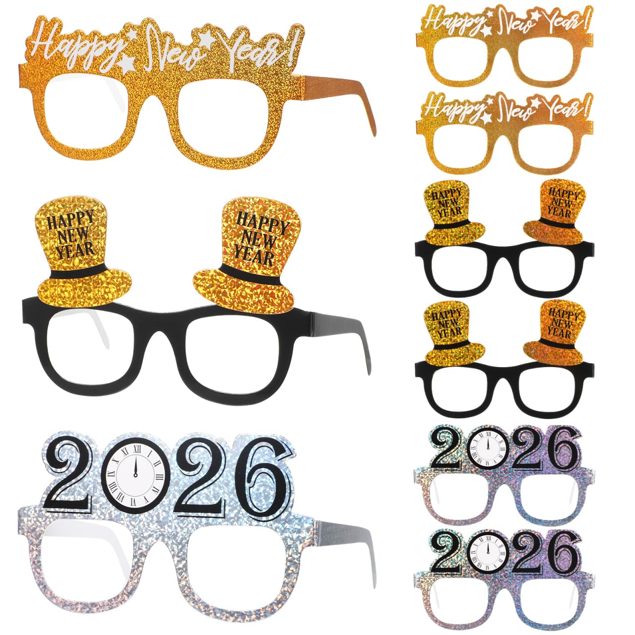PRETYZOOM 9-pack gold New Year glasses