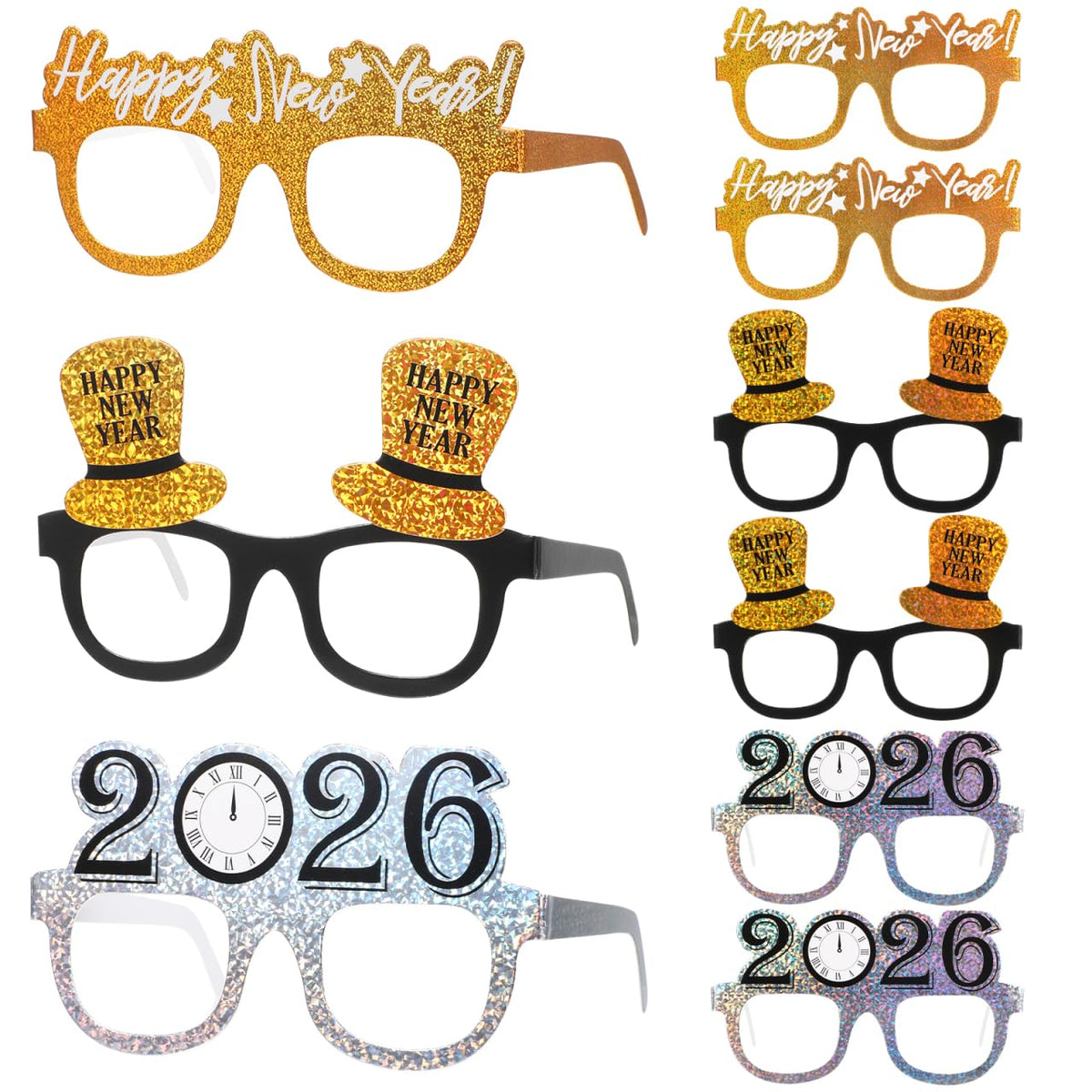 PRETYZOOM 9-pack gold New Year glasses