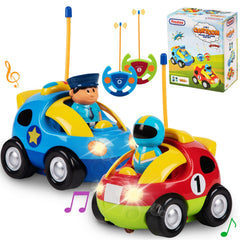 PREXTEX 2 pack cartoon remote control cars for toddlers