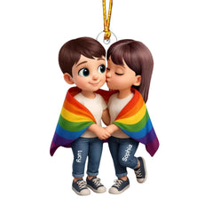 Pride Month LGBT Couple Love is Love acrylic ornament on Christmas tree