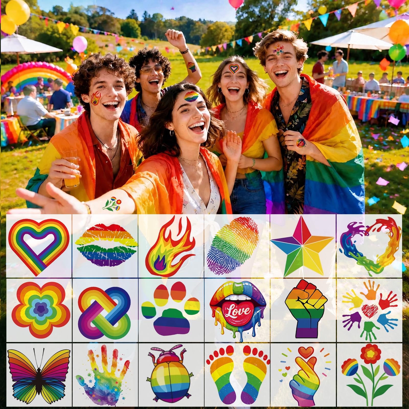 Waterproof Pride face tattoos lasting 5-7 days