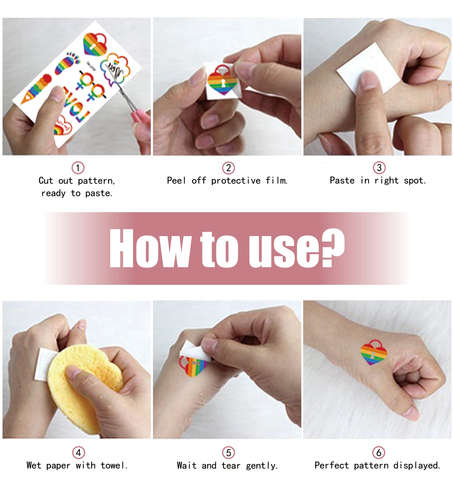 Waterproof rainbow flag tattoo stickers for events