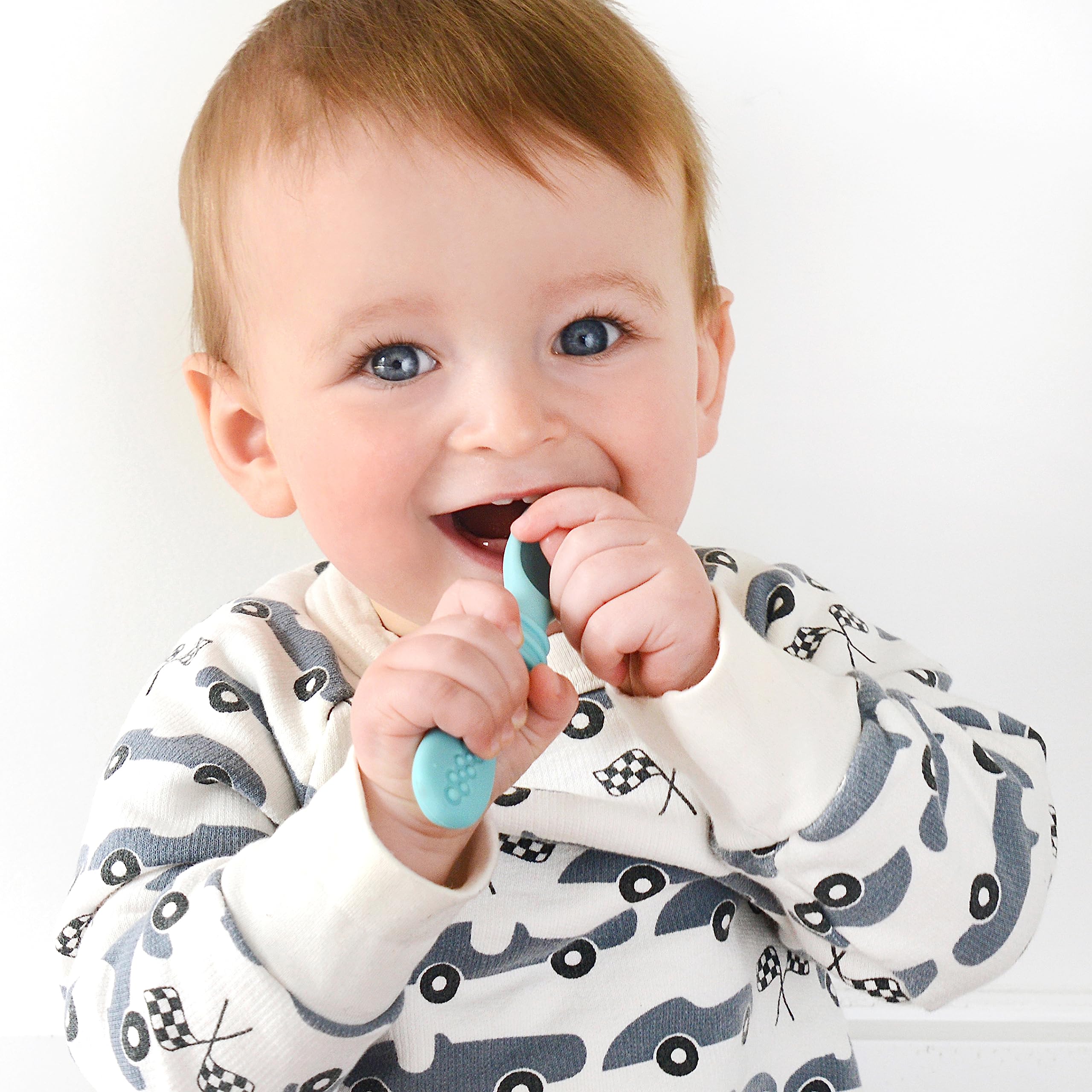Spoon with soft teething texture on one end for chewing