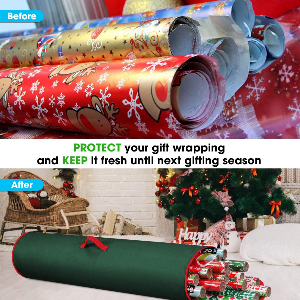 Festive red and green wrapping paper bag easy to spot