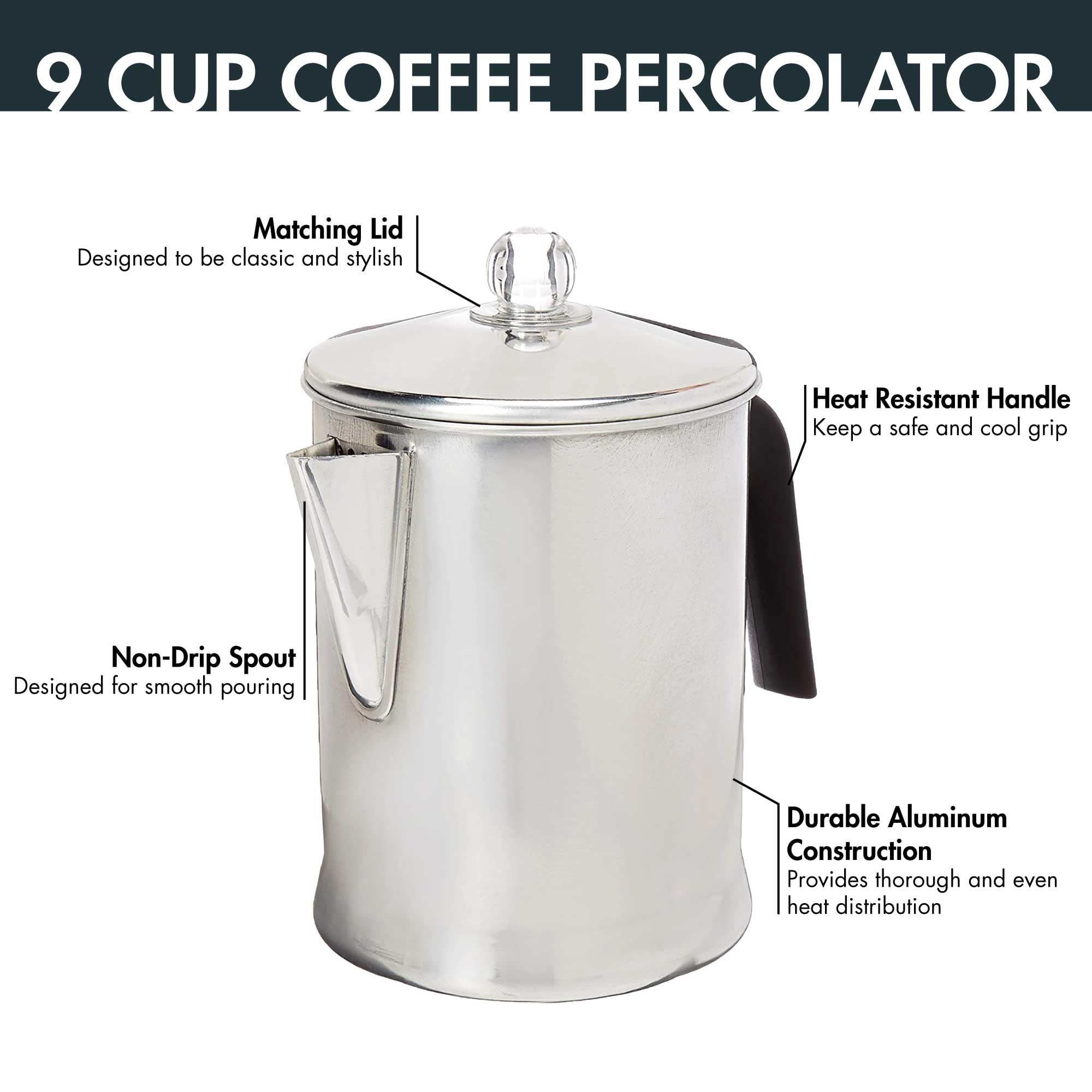 Campfire friendly Primula Today aluminum stove top percolator