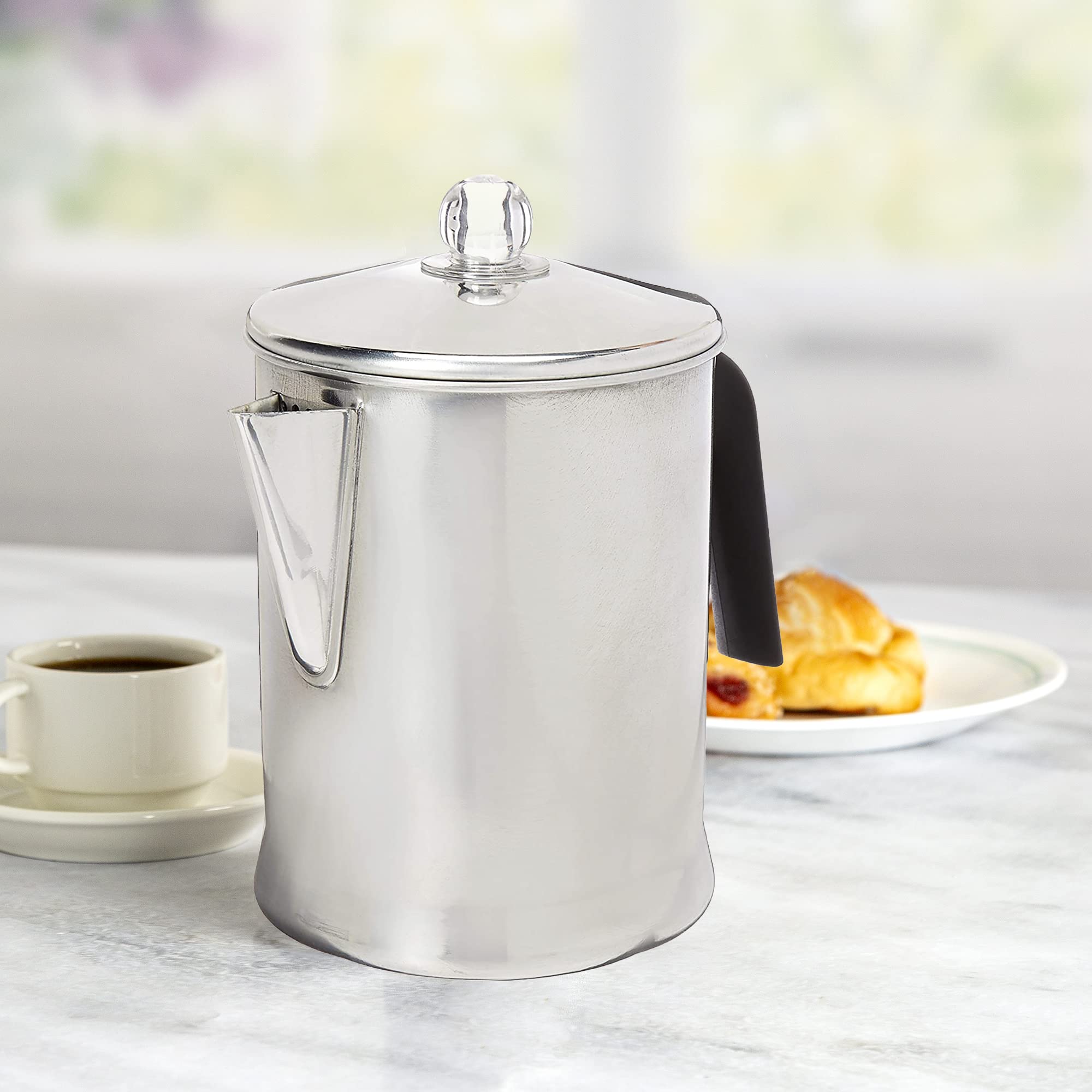 Silver Primula Today aluminum percolator with filter basket