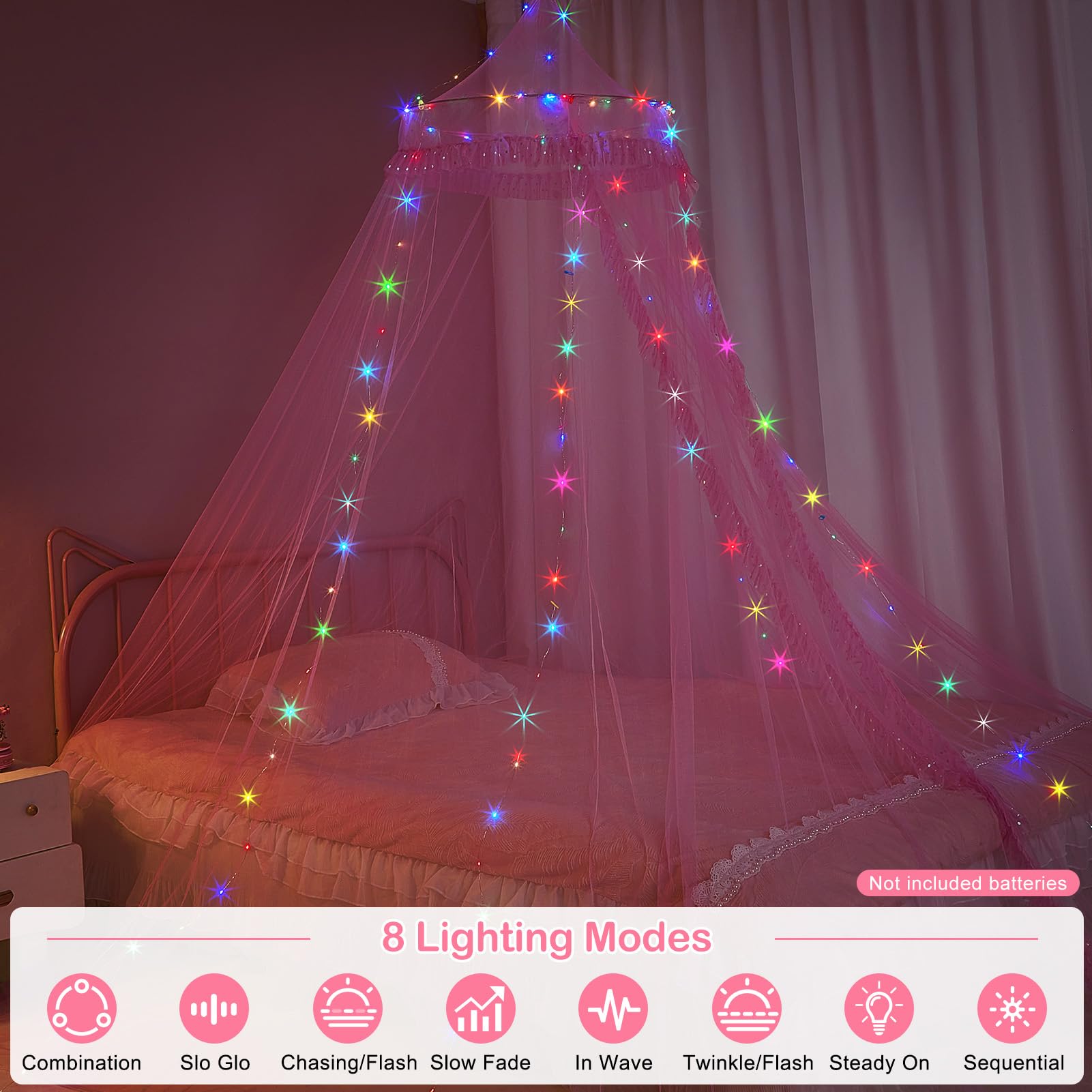 Pink princess bed canopy for girls room decor