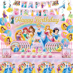 Backdrop for Princess Birthday Party Decorations set photo-ready stage