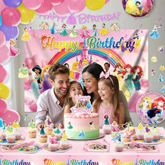 Princess Birthday Decorations tableware set with utensils and plates