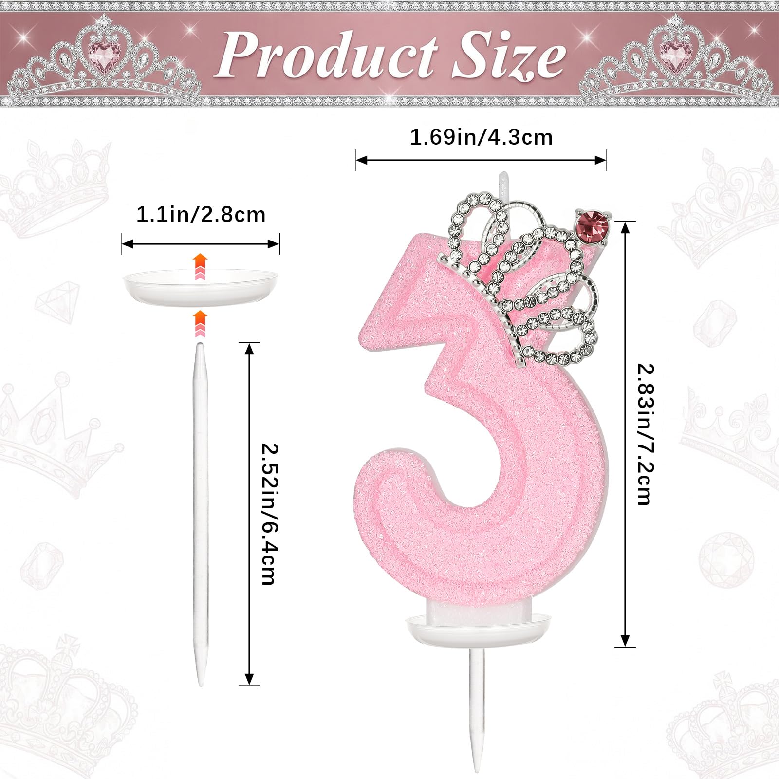 Princess cake topper number 3 candle