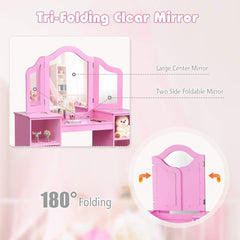 Detachable three-fold mirror on vanity desk