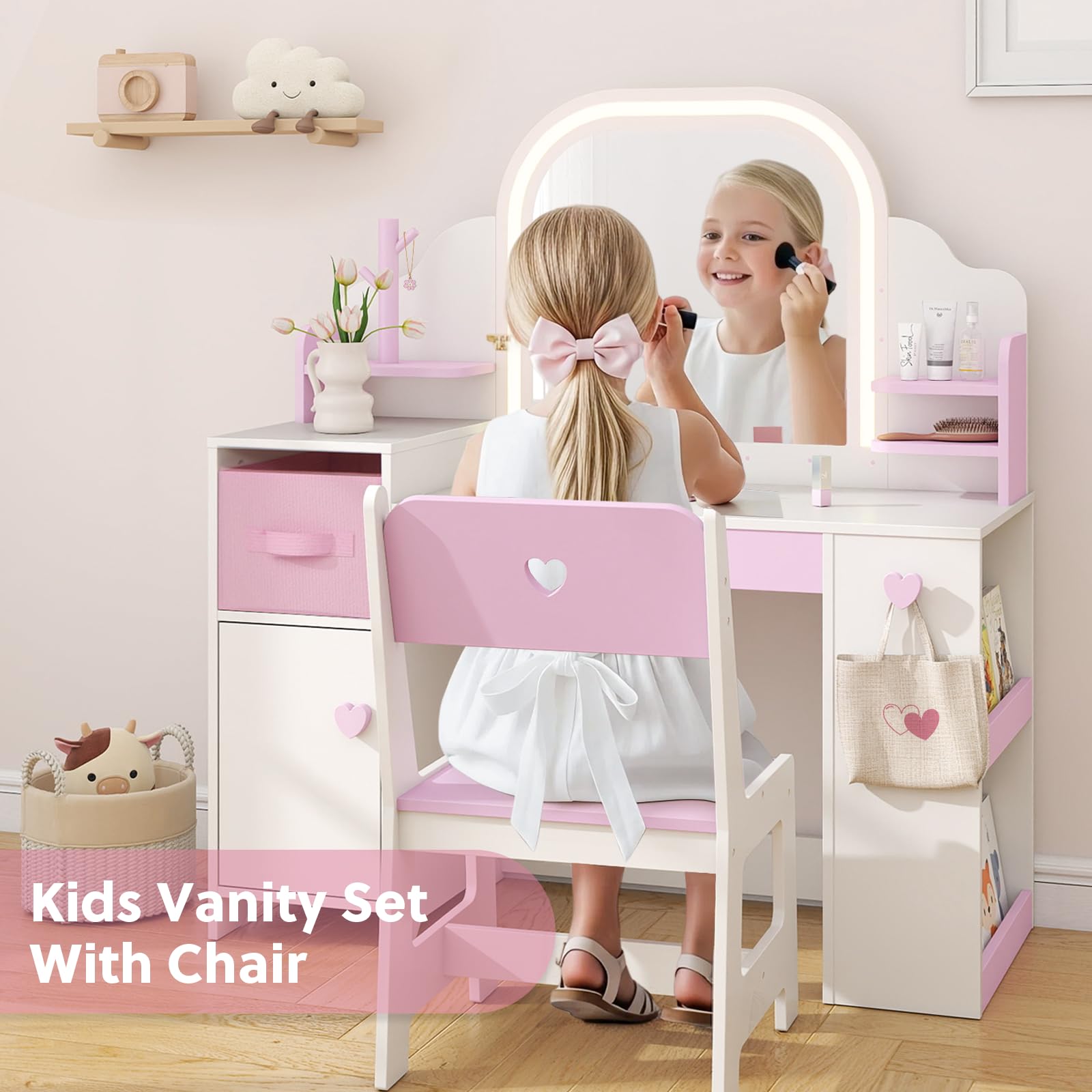 Princess makeup vanity desk with bookshelf