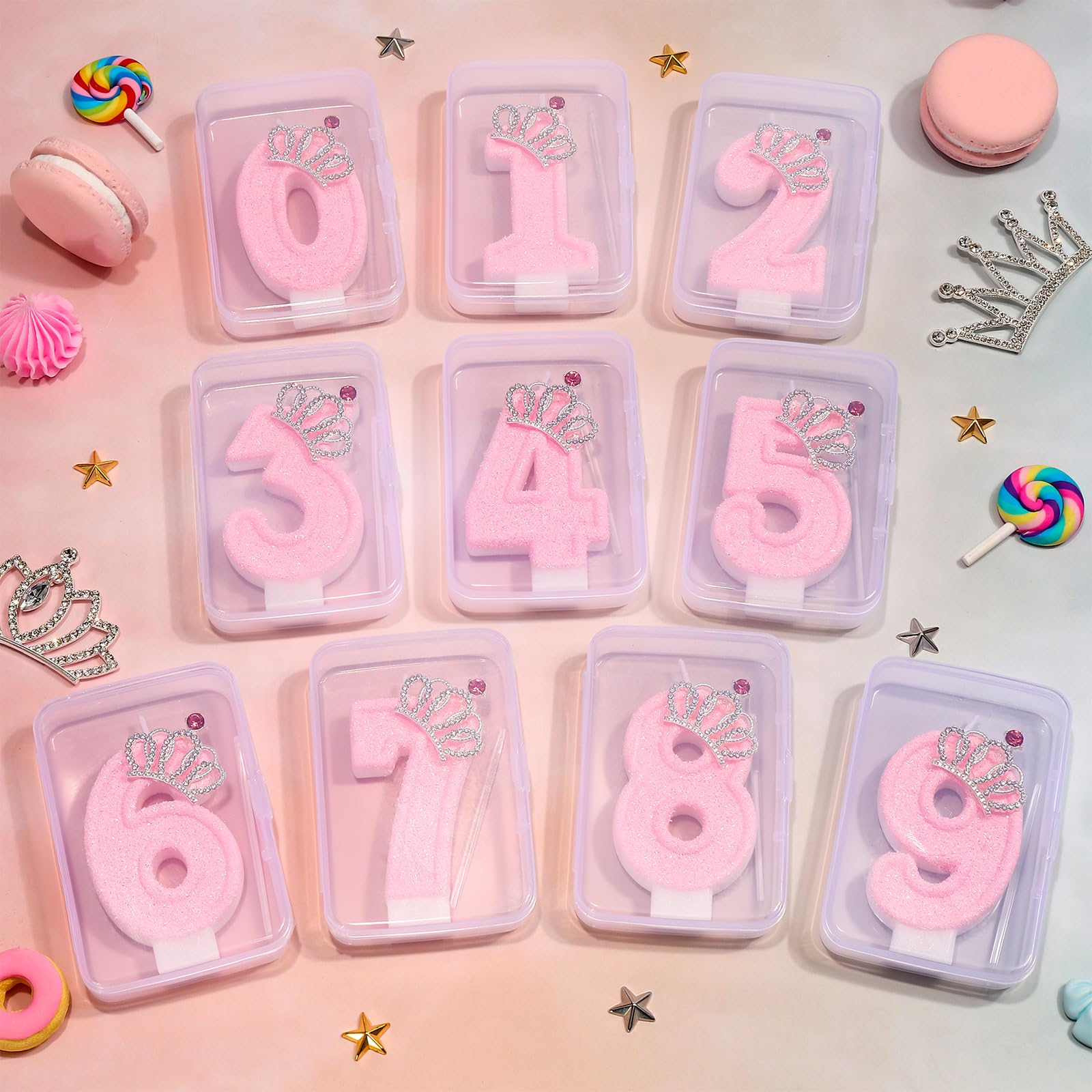 Individually boxed pink crown candle packaging